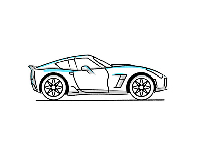 Skkrt car cartoon dribbble drive fast flat icon illustration motor shot speed sport sport car stroke tires vector vehicle wheel white