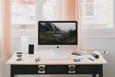 Free Apple iMac Mockup on Workspace design free mockup free mockup psd freebie mockup mockup psd mockup template psd