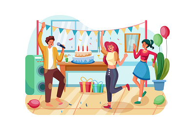 Dances on birth day party illustration concept celebration cheerful concept cooking dance decoration drink eating enjoying holiday illustration interface party summer talking together vector weekend