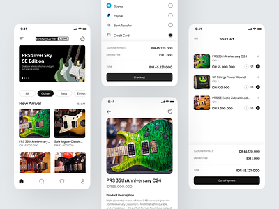 Hiendguitar Mobile Application Redesign boutique buy clean e commerce ecommerce guitar guitar store market marketplace minimalist mobile modern music music store online shop redesign sell shop store ui