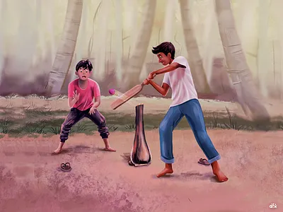 C R I C K E T art ball bat child childhood creative cricket design happy illustration kerala kids kids art kids illustration nostalgia