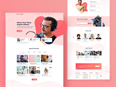 PodcastPress Podcasting Landing page agency app branding creative design illustration template typography ui ux