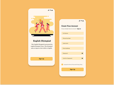 Sign Up Olympiad App brown clean design mobile mobile ui register register form signup ui uiux ux yellow