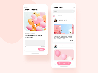 Social media-Quiz app android app app design app ui application design application ui branding cards color community feeds inetrface iphonex mobileapp pink quiz app socail media social network ui ui ux ux