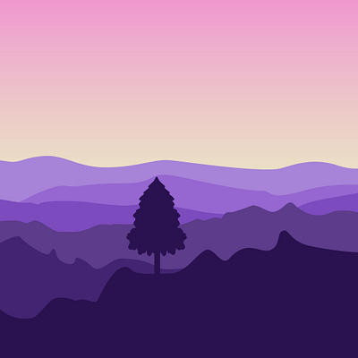 Mountain landscape active color cover illustration mountains nature night silhouette simple tree vector