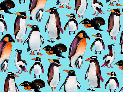 Penguin watercolor pattern coloring illustration nature pattern penguin simple watercolor