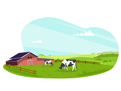 Farming illustration agricultural color coloring cow design farming field illustration nature simple vector