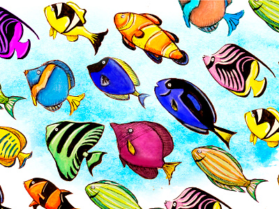 Watercolor fishes animal coloring design fish illustration nature ocean simple watercolor