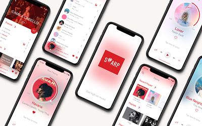 Sharp Music App Mockup adobe illustrator adobe xd adobexd branding design illustrator mock up mock up mockup mockups music music app ui ux vector