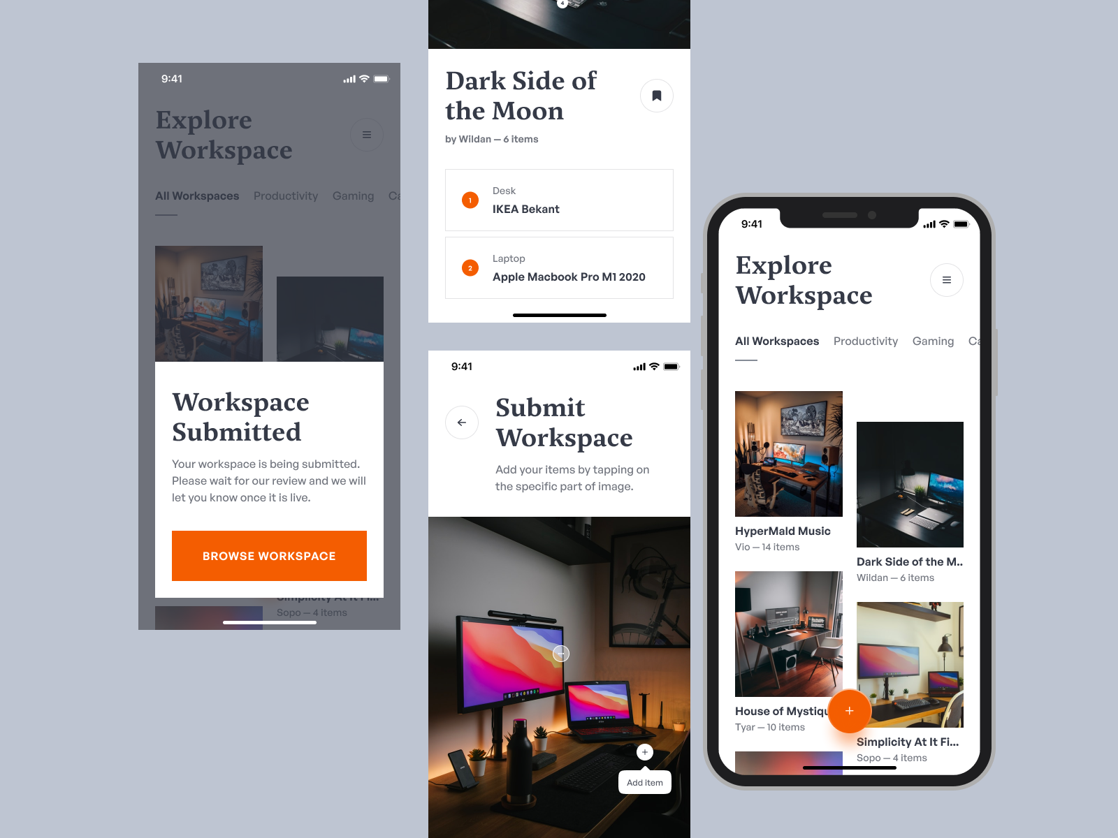 (INTERACTION) Workspes Mobile App animation desk desk setup explore finder idea inspiration layout mobile mobile app office productivity setup ui user experience user interface ux work workspace workspace finder