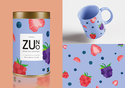 ZUNO - Very Berry Crush berries berry blueberry branding branding design design food fruit illustration logo raspberry strawberry tea