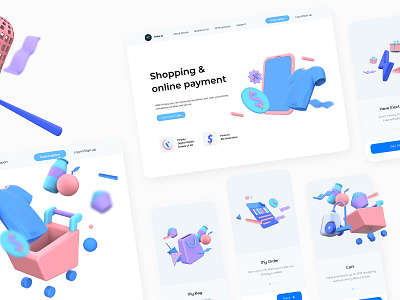 Shopping 3D Illustrations - Part 1 3d bag cake cart drink fashion food gift invoice market money orders pizza render shop shopping