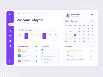 B. Management Dashboard branding business calendar color dashboad features illustration logo management app managment product reminder reminder app tasks typography weekly