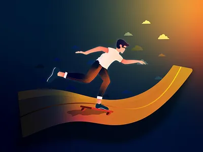 Skater boy artist artwork character colorful design illustration illustrator landscape skate skater sunset vector