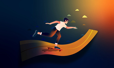 Skater boy artist artwork character colorful design illustration illustrator landscape skate skater sunset vector