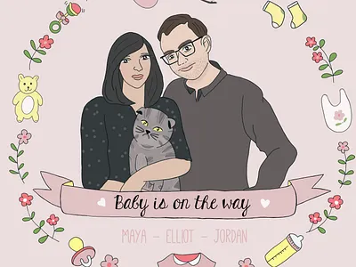 Pregnancy Announcement big news cat couple family flat illustration illustration pregnant procreateapp