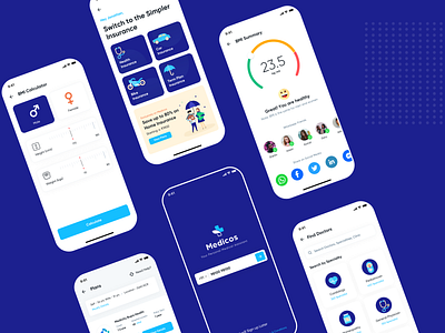 Medicos App UI Kit android app app design creative agency design doctor app doctor finder hospital interation design ios design landing page medical app medicine startup uiux