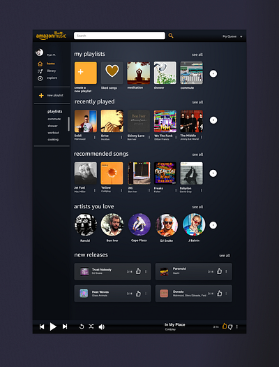 Amazon Music Player Redesign case study design end user figma hcd human centered design ui ui design usability user friendly user interface ux design uxui visual design