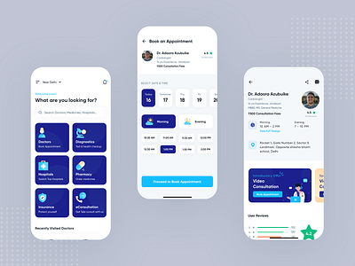 Medicos App UI Kit android app app design design doctor app hospital interation design ios app ios design landing page medical app medicine order ui uiux