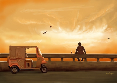 A Nomad digital art illustration sunset