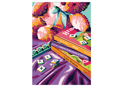 A Glimpse of my Childhood classic books flat illustration popart reminiscence scrabble still life vector