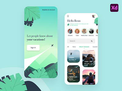 Vacation App concept adobe xd design illustration mockup travel ui ux vacation