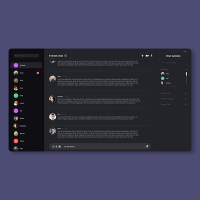 Messaging app | Direct Messaging app application chat chatapp community dailyui dark mode desktop facebook friends friends list message messenger uxui webdesign