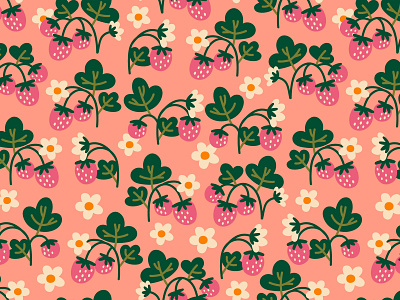 strawberry field cartoon field illustration pattern pink retro seamless pattern strawberry summer surface design sweet vector