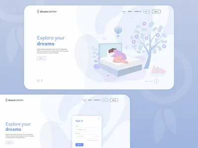 Explore your dreams branding cute dashboard design digitalproductdesign dreamcatcher dreaming dreams figma illustration ladingpage ui ui ux uidesign web webdesign website