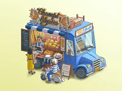 Fantasy Food Truck No. 4: "Chomps" Elysees art bread cafe design digital art food food truck french illustration photoshop