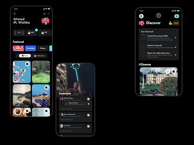 Platform/Community For brands & creatives | Flatlay black branding comments create post design discover loyalty mobile app modern onboarding post posts profile social ui ux wizard
