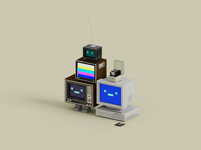 Devices 3d illustration magicavoxel render retro tv voxel voxelart