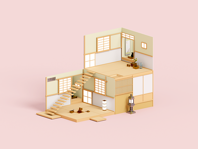 Tea Room 3d architecture design illustration render room tea tea room voxel voxelart