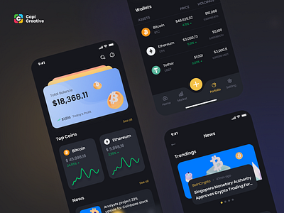 CaKrypto – Crypto App & Web UI Design app capi change chart creative crypto design fianace mobile money stock table ui kit