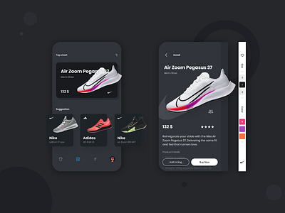 Trending Product App😋 V2 Dark 🤩 app black brand clean cords dark ecommerce hot mobile morshad morshad96 new nike remodeling shoe shoes ui white