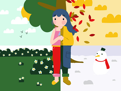 4 Seasons autumn background fall garden green illustration landscape leaf natural nature season seasonal snow spring summer tree weather white winter year