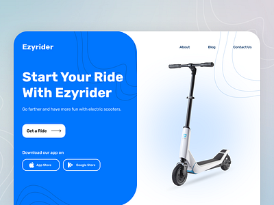 E-Scooter Booking Website adobe xd blue branding design ebike landing landing page minimal ui ui ux ui design ux web layout webdesign website website design white