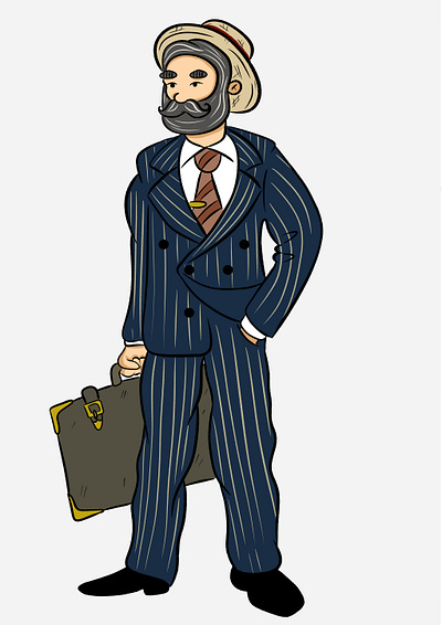 A man in a straw hat in a suit with a suitcase illustration костюм персонаж шляпа