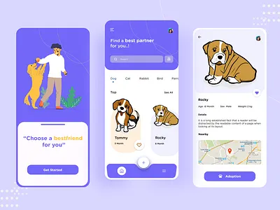 "Pet Adoption App" adoption best design best shot illustration minimal mobile app mobile app design mobile ui pet pet care uidesign uiux uiuxdesign