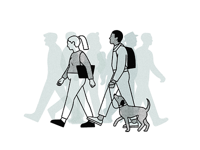 🚶‍♀️🚶🏾‍♀️🚶🚶‍♂️🚶🏽‍♂️ crowd dog illustration line illustration people walking product illustration simple illustration spot illustration walk
