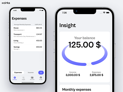Cirka – Designed in Xcode budget circle diagram expense finance income ios mobile money stats swift swiftui ui