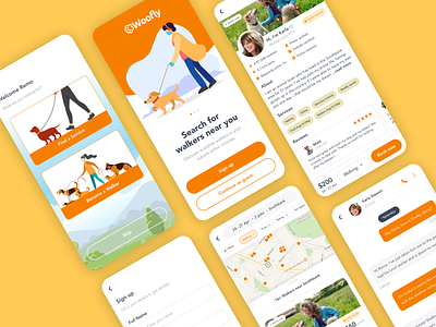 Woofly - Trustworthy Dog Walking app design product research ui ux