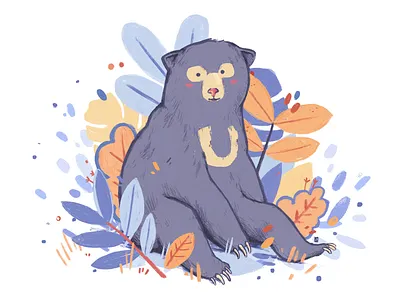 sun bear bear childrens book illustration cute cute illustration decorative digital media flat illustration flowers graphic illustration leaves pencil photoshop sun bear violet