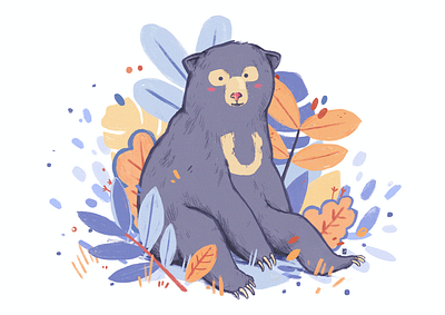 sun bear bear childrens book illustration cute cute illustration decorative digital media flat illustration flowers graphic illustration leaves pencil photoshop sun bear violet