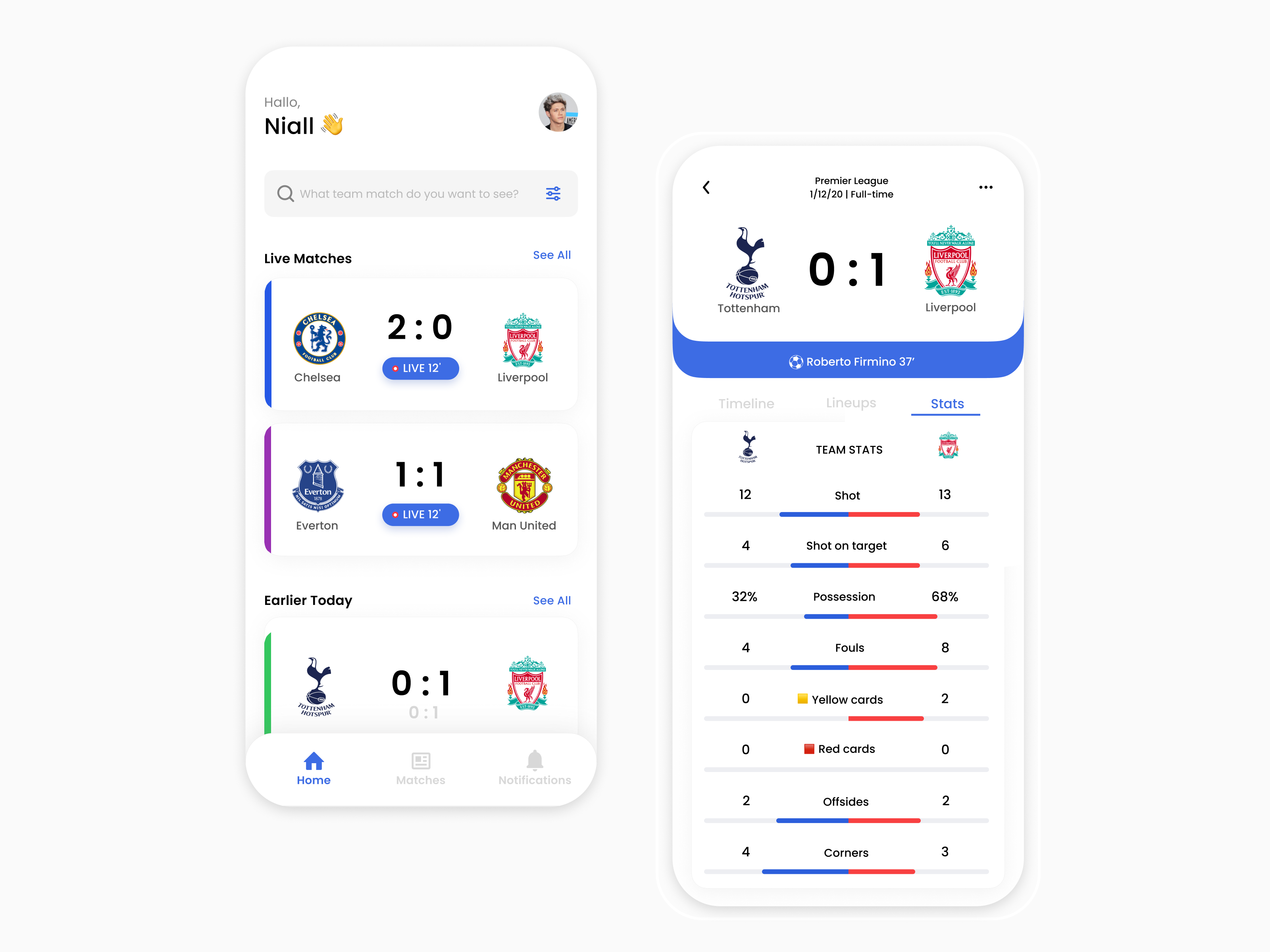 Football Live Score App — Clean UI Exploration android app clean clean ui design football football app ios job finder mobile mobile app soccer soccer app sport sport app sport match sports design ui uiux ux design