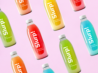 Slurp! Packaging Design bottles brand brand identity brand identity design branding colors figma floating bottles juice juice brand minimalistic packaging packaging mockup packagingdesigns