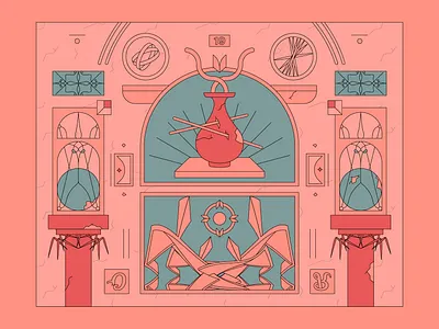 Temple color palette color scheme columns digital artwork grid historic history temple vase vector art