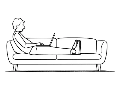 working boy black and white boy cartoon character character design comic home home working illustration line minimal monochrome procreate product design remote work simple ui ux web design work