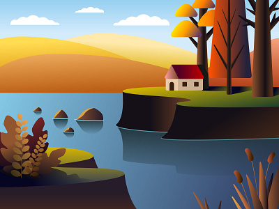 Countryside art autumn belarus countryside fall flat illustration minimal nature vector