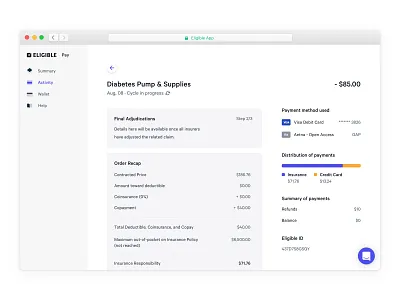Transaction 💉 activity app cart creditcard dashboard eligible insurance insurance app interface medical minimal money order payment recap ui ux wallet web